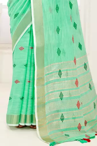 Sangam Prints Sea Green Banarasi Silk Woven Work Traditional Tassels Saree