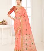 Sangam Prints Peach Banarasi Silk Woven Work Traditional Tassels Saree