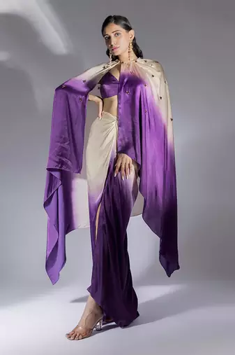Purple and beige ombre skirt set