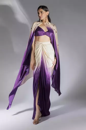 Purple and beige ombre skirt set