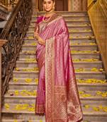 Light Pink Banarasi silk blend Woven Work Traditional Tassels Saree