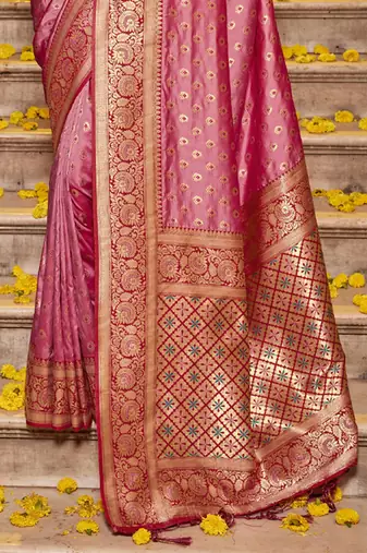 Light Pink Banarasi silk blend Woven Work Traditional Tassels Saree