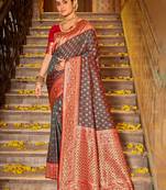 Sangam Prints Grey Faux Banarasi Silk Woven Work Traditional Tassels Saree