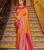 Mustard Banarasi silk blend Woven Work Traditional Tassels Saree
