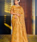 Mustard Banarasi silk blend Woven Work Traditional Tassels Saree