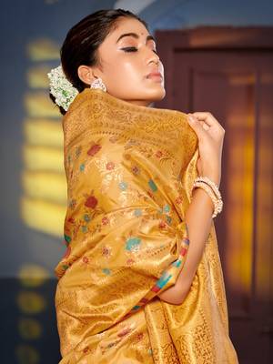Mustard Banarasi silk blend Woven Work Traditional Tassels Saree 2