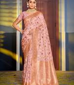 Pink Banarasi silk blend Woven Work Traditional Tassels Saree