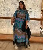 Blue Aztec Poncho Dress