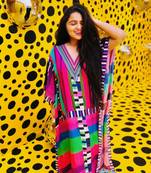 Purple And Green Geometric Mid Length Kaftan