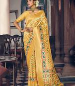 Sangam Prints Yellow Patola Silk Woven Work Traditional Tassels Saree