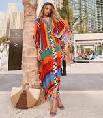 Multicoloured Geometric Mid Length Kaftan With Lace
