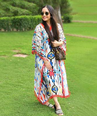 White And Orange Modern Geometric Mid Length Kaftan 1
