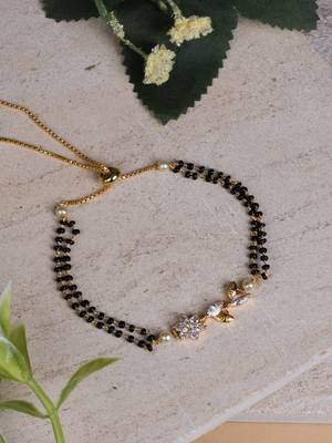 Black and Gold CZ Encrusted Hand Mangalsutra Bracelet 1