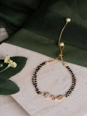 Black and Gold CZ Encrusted Hand Mangalsutra Bracelet 2
