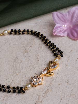 Black and Gold CZ Encrusted Hand Mangalsutra Bracelet 3