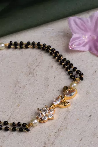 Black and Gold CZ Encrusted Hand Mangalsutra Bracelet