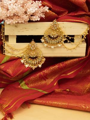 Festive Gold & White Kundan Bahubali Earrings 2