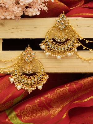 Festive Gold & White Kundan Bahubali Earrings 1