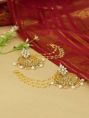 Festive Gold & White Kundan Bahubali Earrings 3