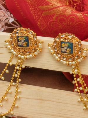 Festive Gold & White Kundan Bahubali Earrings 3