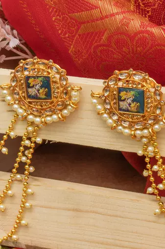 Festive Gold & White Kundan Bahubali Earrings