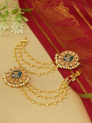 Festive Gold & White Kundan Bahubali Earrings 1