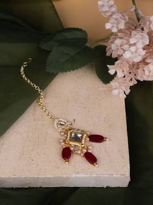 Traditional Gold Plated Maroon Stone Kundan Mangtikka 1