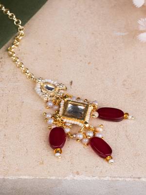 Traditional Gold Plated Maroon Stone Kundan Mangtikka 2
