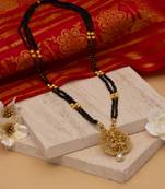 Ethnic Gold Tone Black Patterned Mangalsutra with Goddess Motif