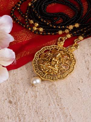 Ethnic Gold Tone Black Patterned Mangalsutra with Goddess Motif 2