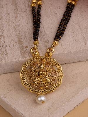 Ethnic Gold Tone Black Patterned Mangalsutra with Goddess Motif 3
