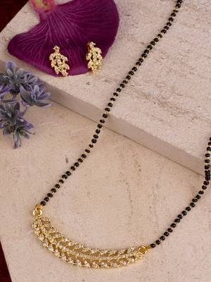 Minimal Gold Tone Mangalsutra with Earrings 2