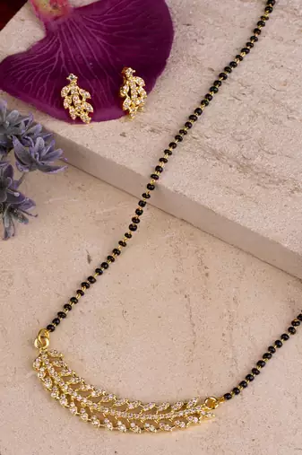 Minimal Gold Tone Mangalsutra with Earrings