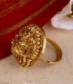 Statement Gold Temple Ring with Laxmi Motif