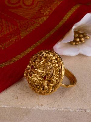 Statement Gold Temple Ring with Laxmi Motif 2