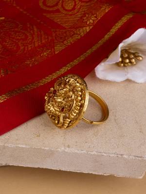 Statement Gold Temple Ring with Laxmi Motif 3
