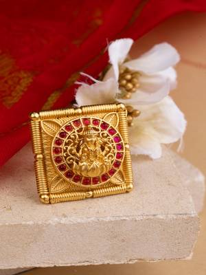 Statement Gold Plated Temple Ring with Laxmi Motif 1