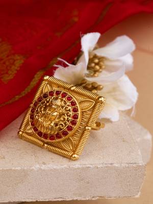Statement Gold Plated Temple Ring with Laxmi Motif 2