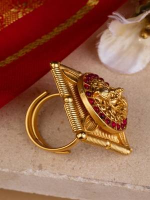 Statement Gold Plated Temple Ring with Laxmi Motif 3
