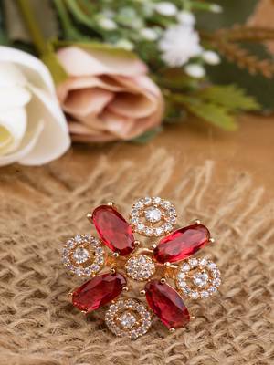 Pink Stone Floral Cocktail American Diamond Ring 1