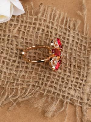 Pink Stone Floral Cocktail American Diamond Ring 4