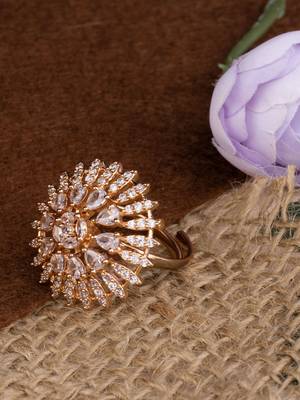 Clear Stone Floral Cocktail American Diamond Ring 2
