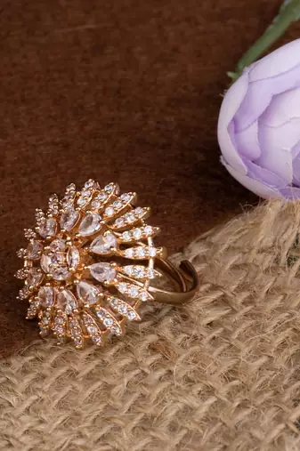 Clear Stone Floral Cocktail American Diamond Ring
