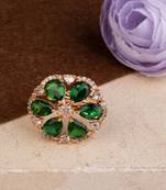 Green Floral Cocktail American Diamond Ring