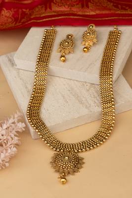 Gold Tone Festive Long Necklace & Earring 1