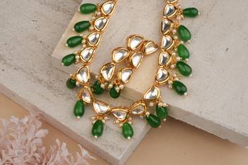 Ethnic Kundan Green Jewellery Set 3