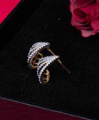 Classic Gold and White American Diamond Stud Earrings 2