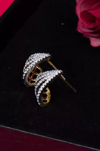 Classic Gold and White American Diamond Stud Earrings