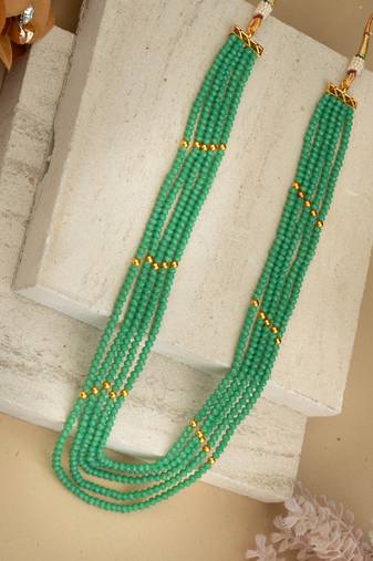 Traditional Green Beaded Long Necklace