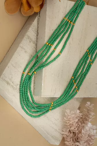 Traditional Green Beaded Long Necklace
